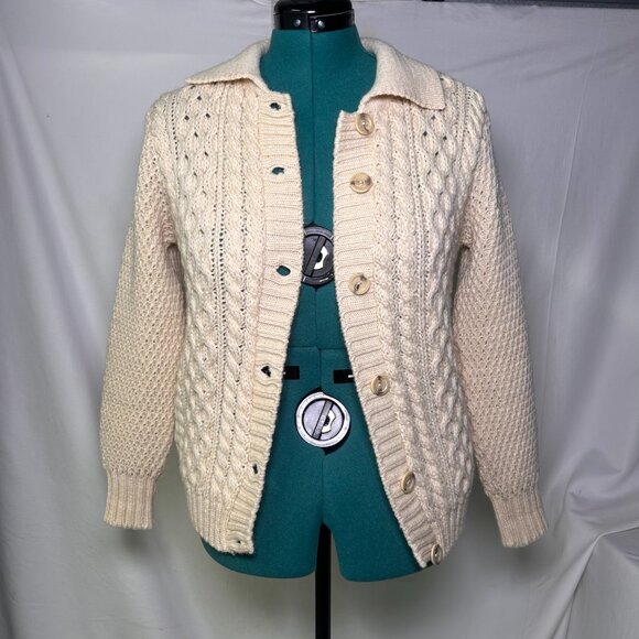 Vintage Cheviot Crafts 100% Scottish Wool Fisherman's Cardigan Sweater Small - Picture 4 of 8